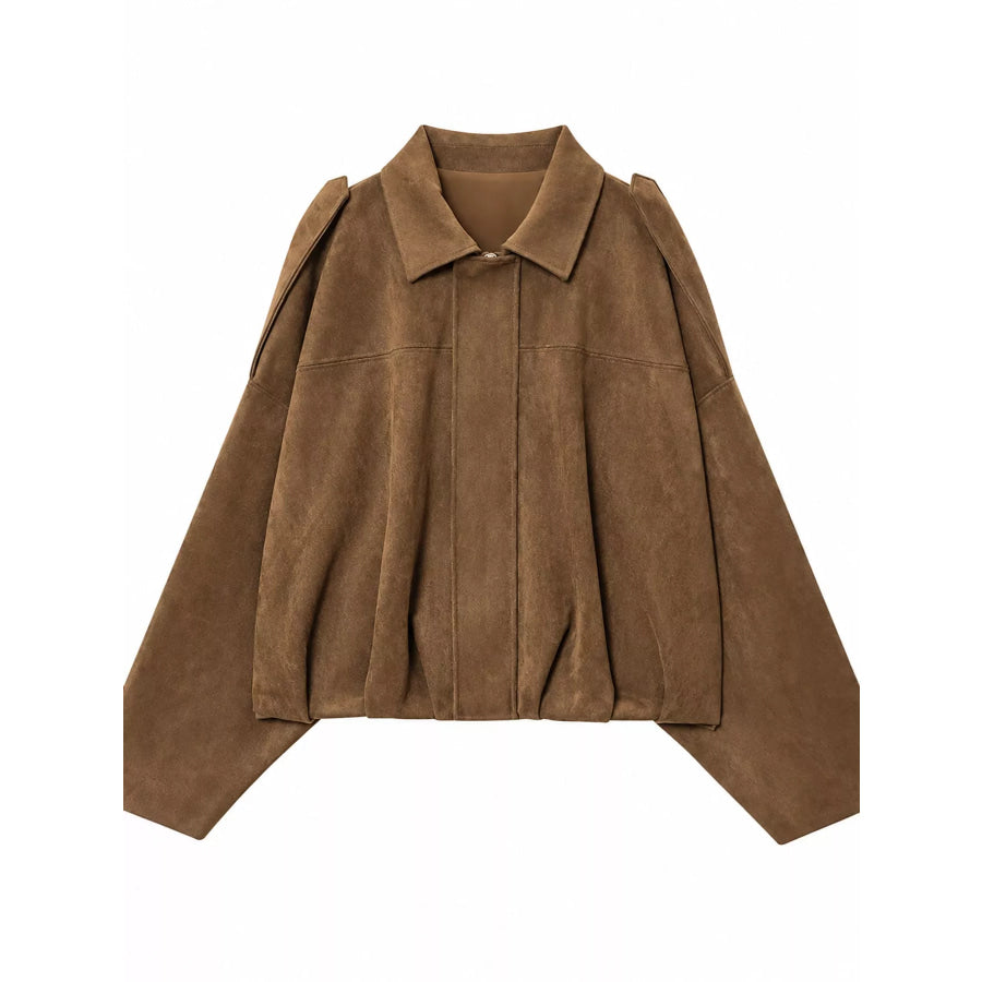 Suede Oversized Collared Neck Bomber Jacket Camel-Suede / S Apparel and Accessories