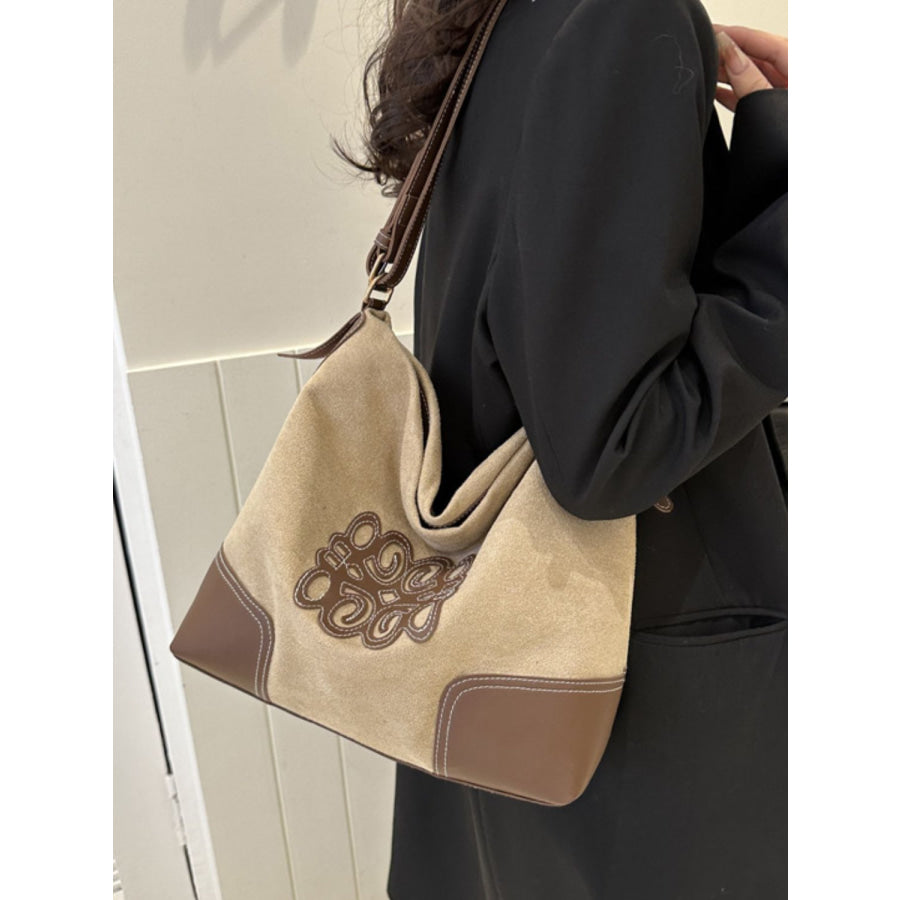 Suede Patch Adjustable Strap Tote Bag Apparel and Accessories