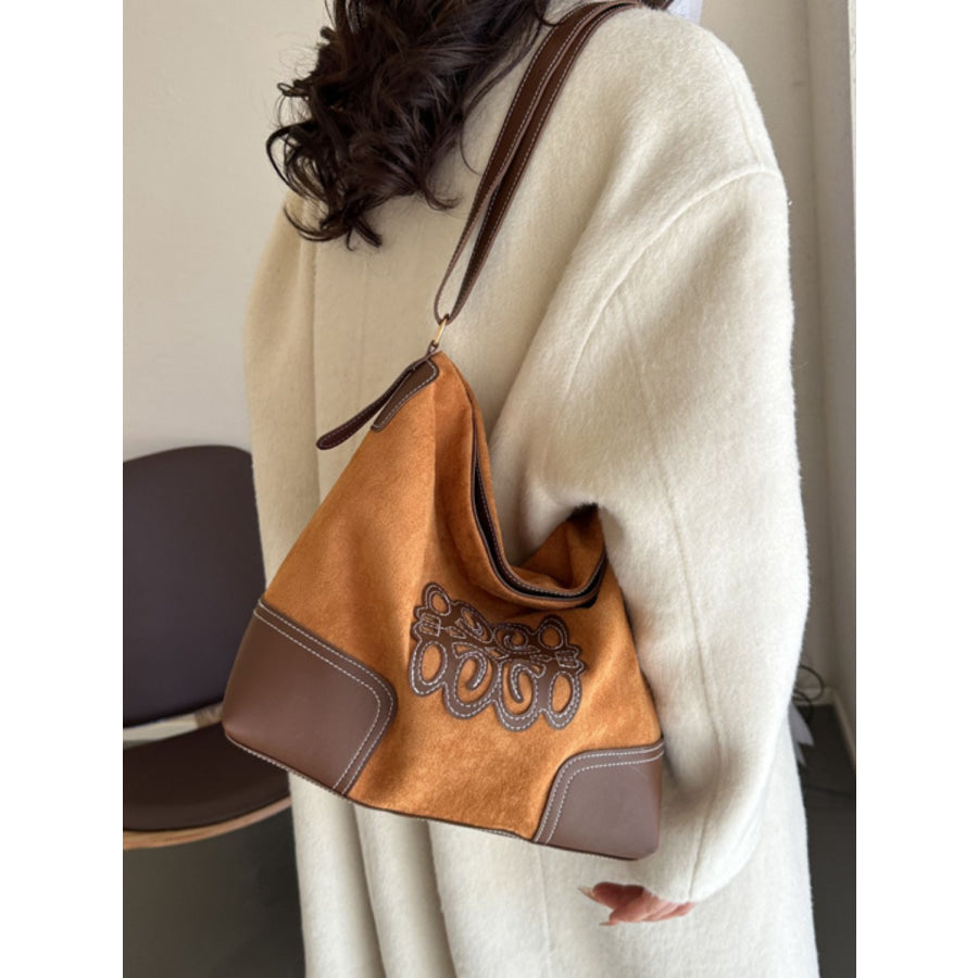 Suede Patch Adjustable Strap Tote Bag Apparel and Accessories