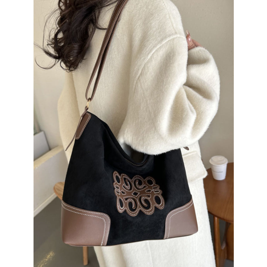 Suede Patch Adjustable Strap Tote Bag Apparel and Accessories