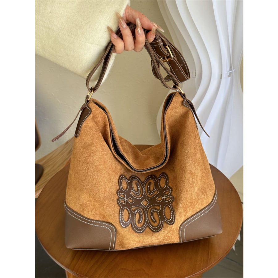 Suede Patch Adjustable Strap Tote Bag Apparel and Accessories