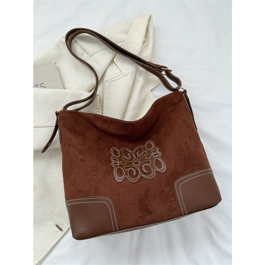 Suede Patch Adjustable Strap Tote Bag Dark Brown / One Size Apparel and Accessories