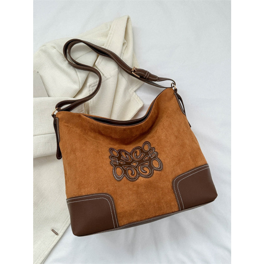 Suede Patch Adjustable Strap Tote Bag Ochre / One Size Apparel and Accessories