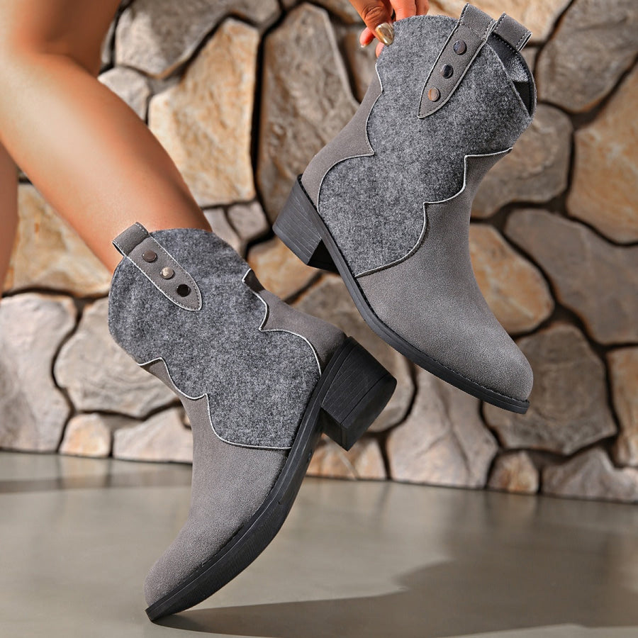 Suede Point Toe Block Heel Boots Apparel and Accessories