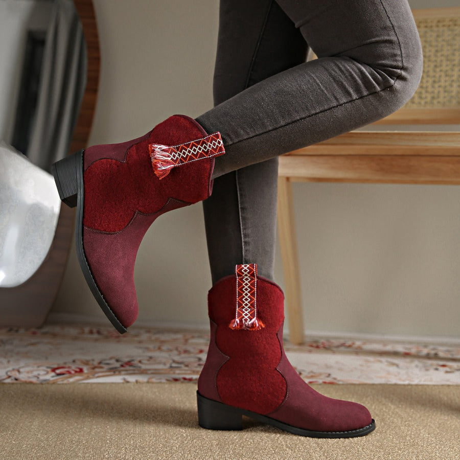 Suede Point Toe Block Heel Boots Apparel and Accessories