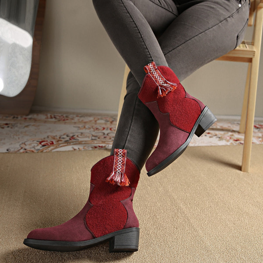 Suede Point Toe Block Heel Boots Apparel and Accessories