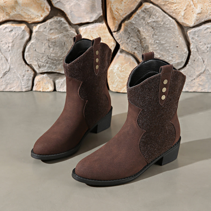 Suede Point Toe Block Heel Boots Brown / 36(US5) Apparel and Accessories