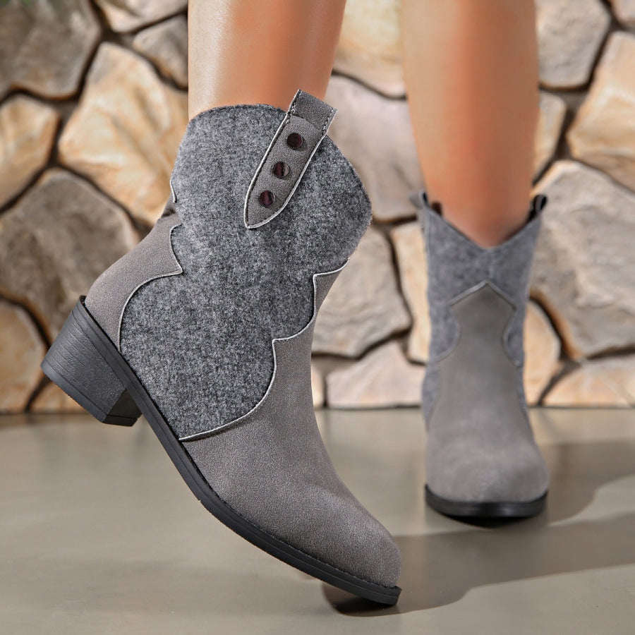 Suede Point Toe Block Heel Boots Gray / 36(US5) Apparel and Accessories