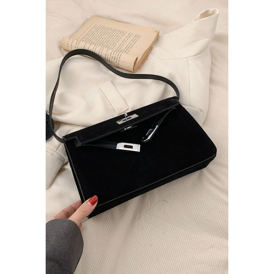 Suede PU Leather Strap Shoulder Bag Black / One Size Apparel and Accessories