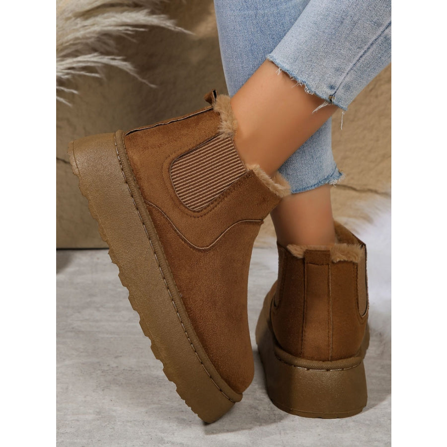 Suede Round Toe Platform Boots Apparel and Accessories