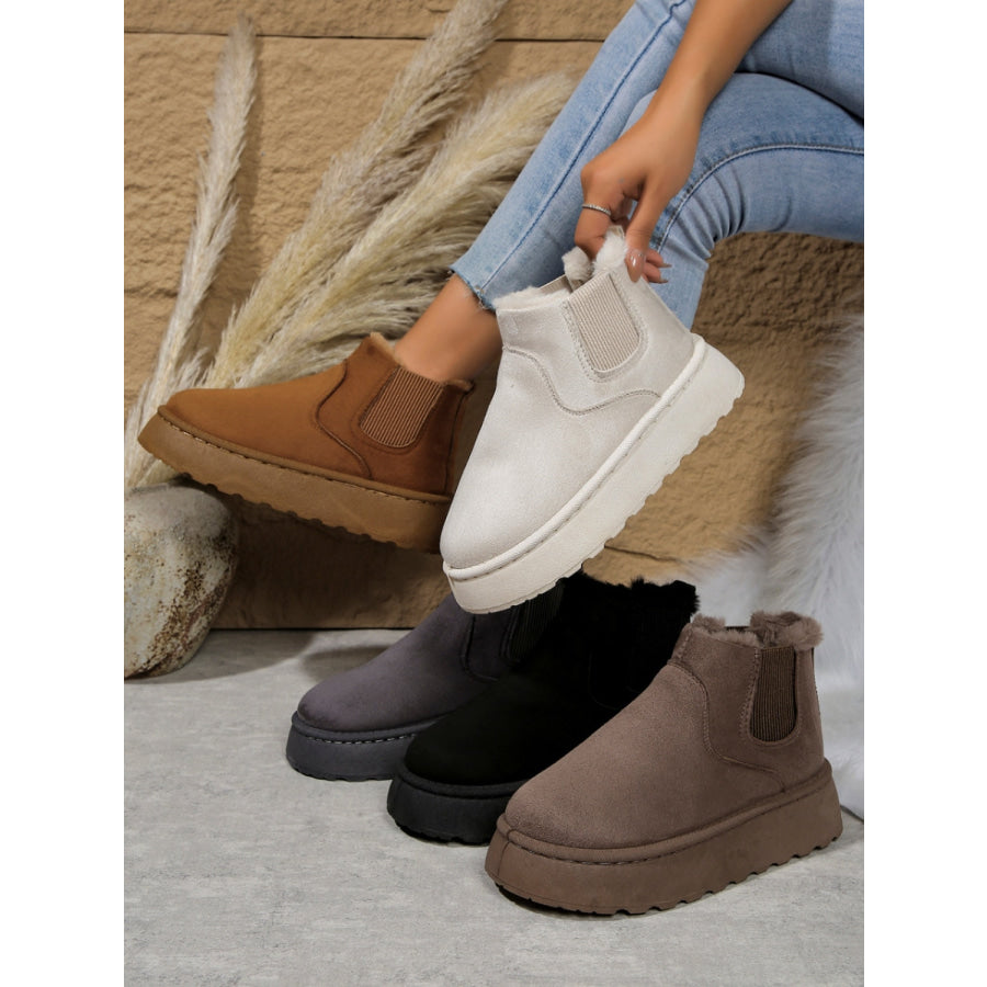 Suede Round Toe Platform Boots Apparel and Accessories