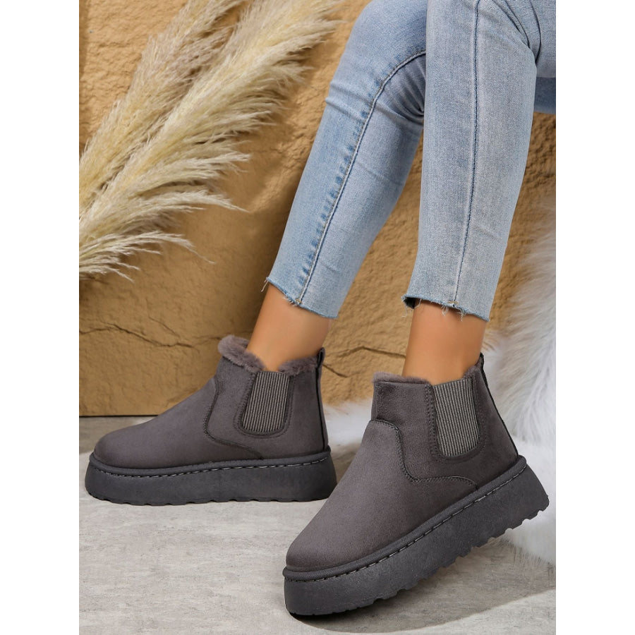 Suede Round Toe Platform Boots Gray / 36(US5) Apparel and Accessories