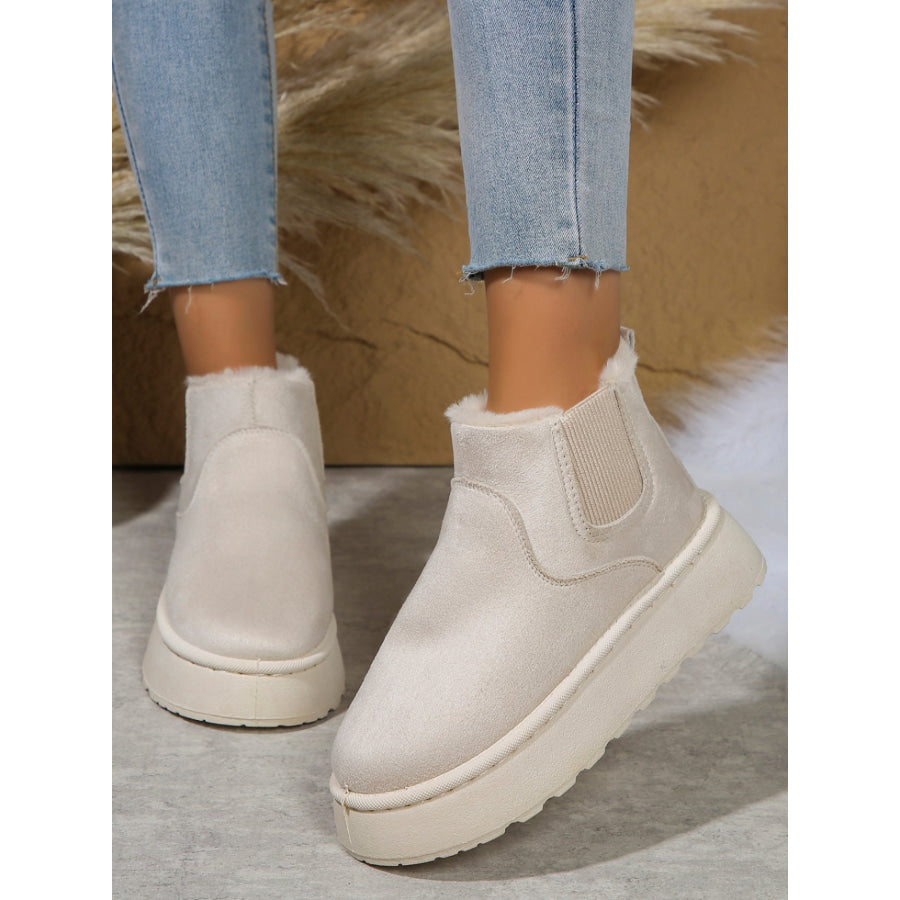 Suede Round Toe Platform Boots Ivory / 36(US5) Apparel and Accessories