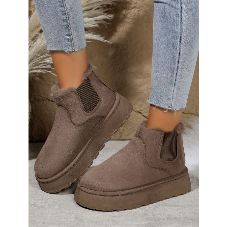 Suede Round Toe Platform Boots Taupe / 36(US5) Apparel and Accessories