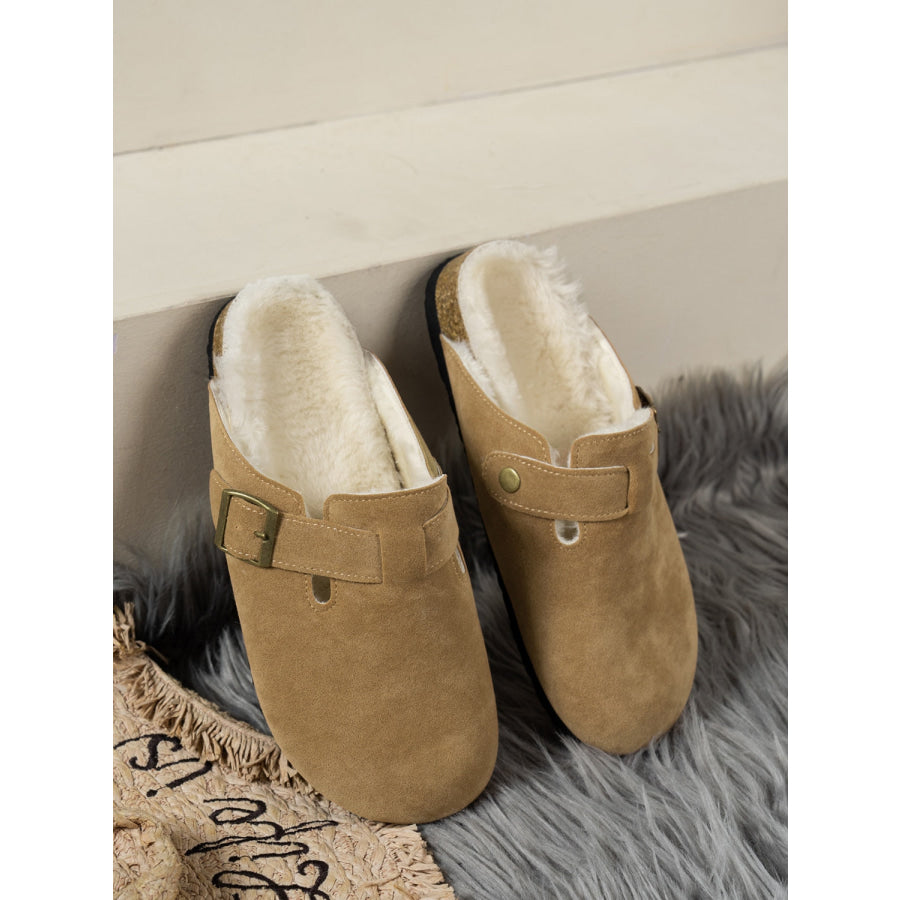 Suede Round Toe Slippers Camel / 35(US4) Apparel and Accessories