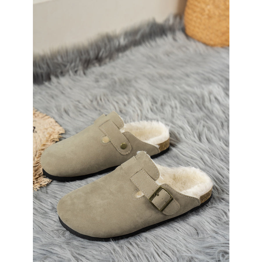 Suede Round Toe Slippers Khaki / 35(US4) Apparel and Accessories