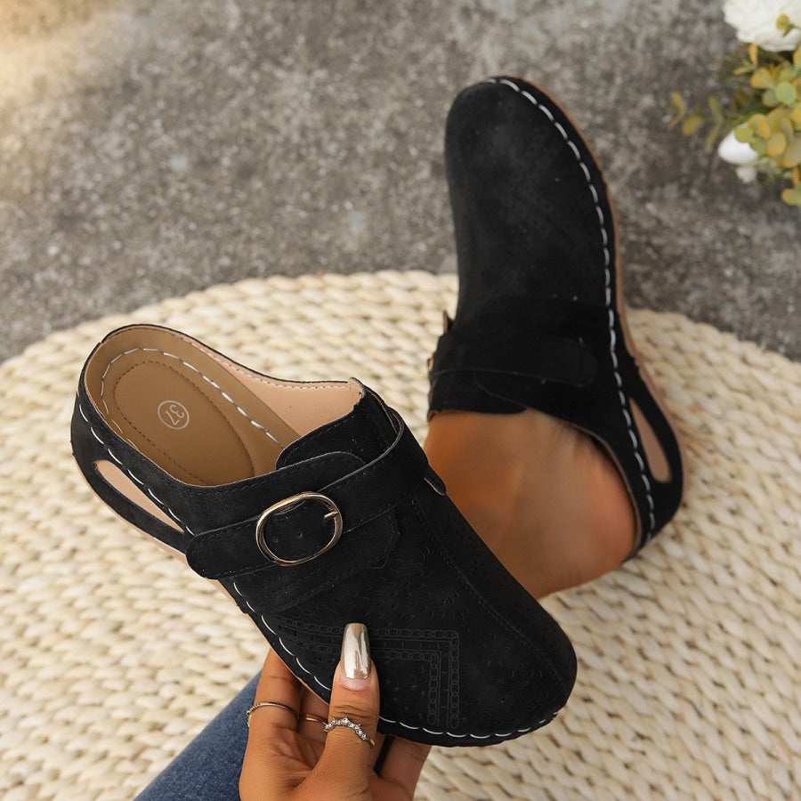 Suede Round Toe Wedge Sandals Black / 36(US5) Apparel and Accessories