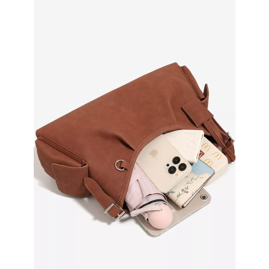 Suede Ruched Shoulder Bag Brown / onesize Apparel and Accessories