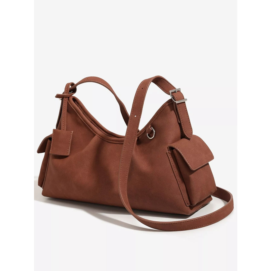 Suede Ruched Shoulder Bag Brown / onesize Apparel and Accessories