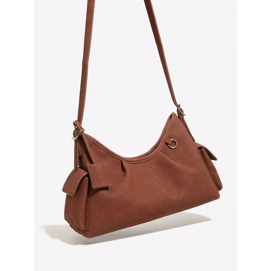 Suede Ruched Shoulder Bag Brown / onesize Apparel and Accessories