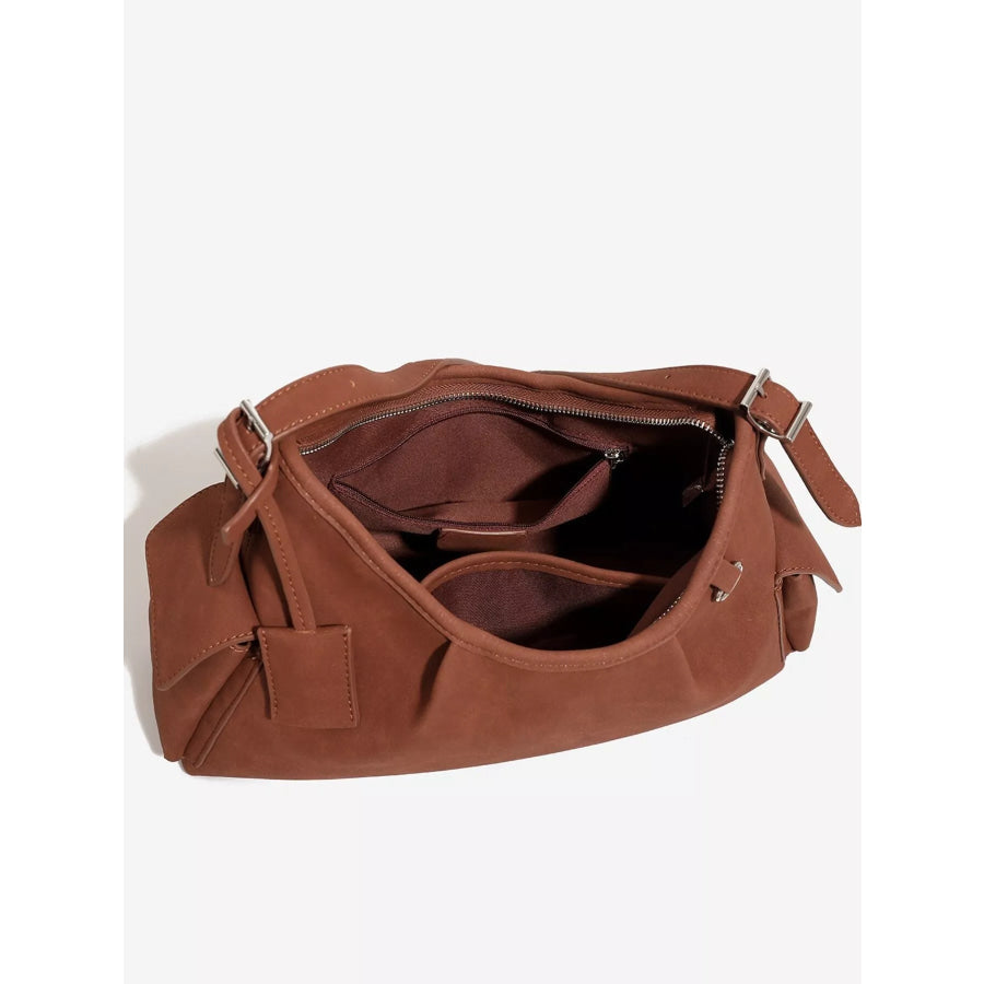 Suede Ruched Shoulder Bag Brown / onesize Apparel and Accessories