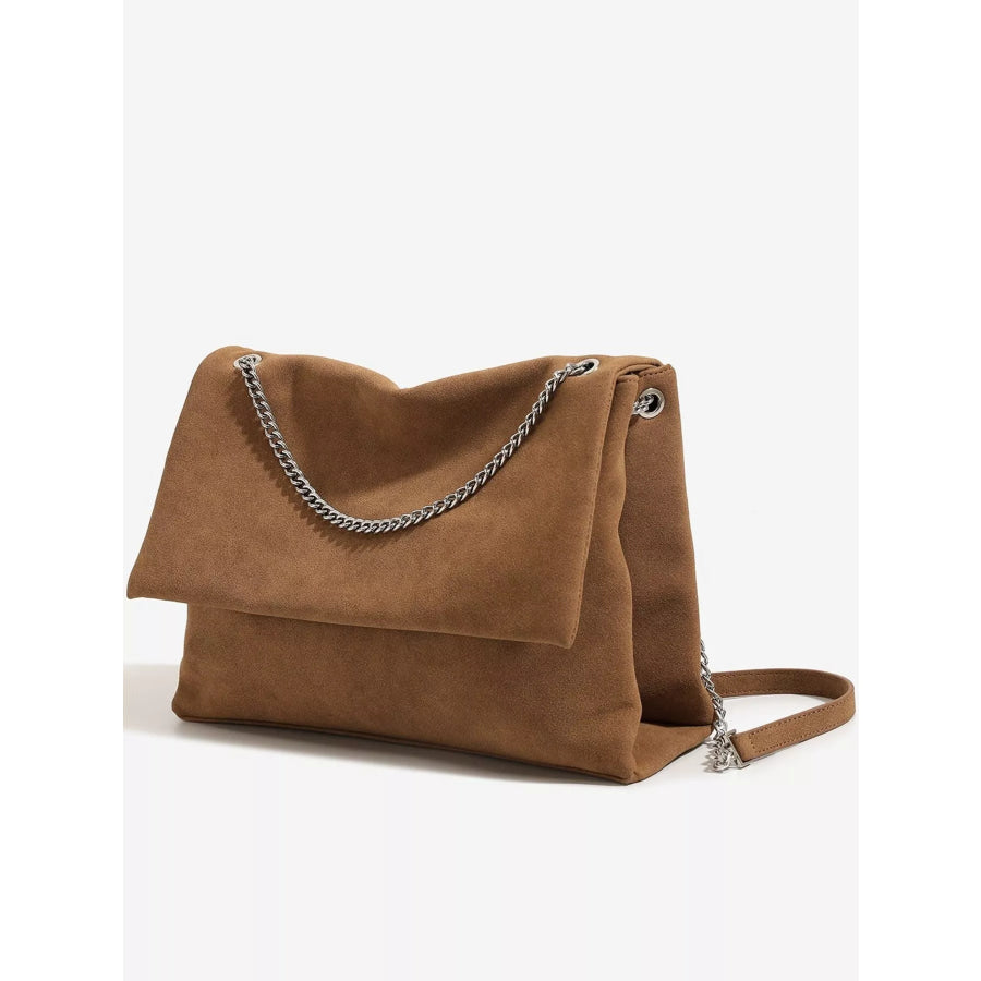Suede Shoulder Bag with Metallic Chain Strap Apparel and Accessories
