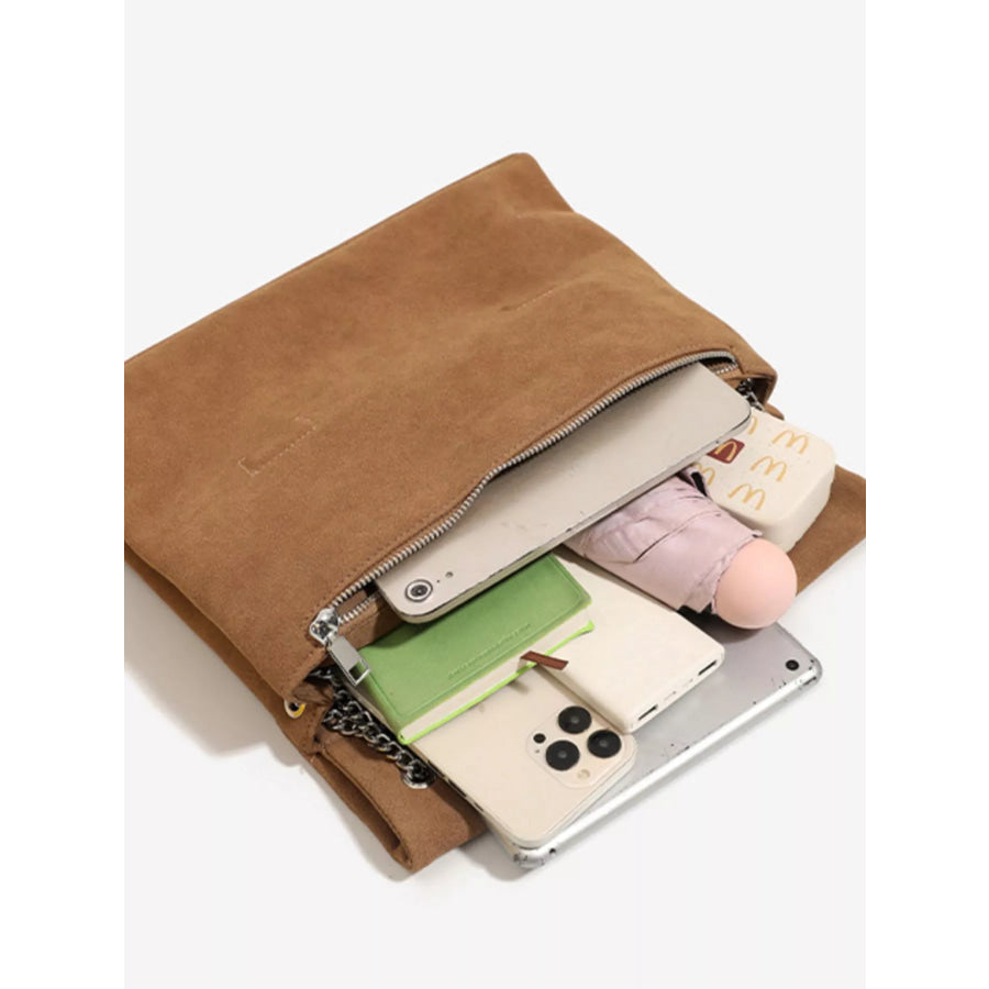 Suede Shoulder Bag with Metallic Chain Strap Apparel and Accessories