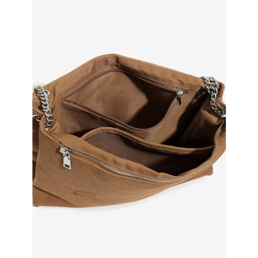 Suede Shoulder Bag with Metallic Chain Strap Apparel and Accessories