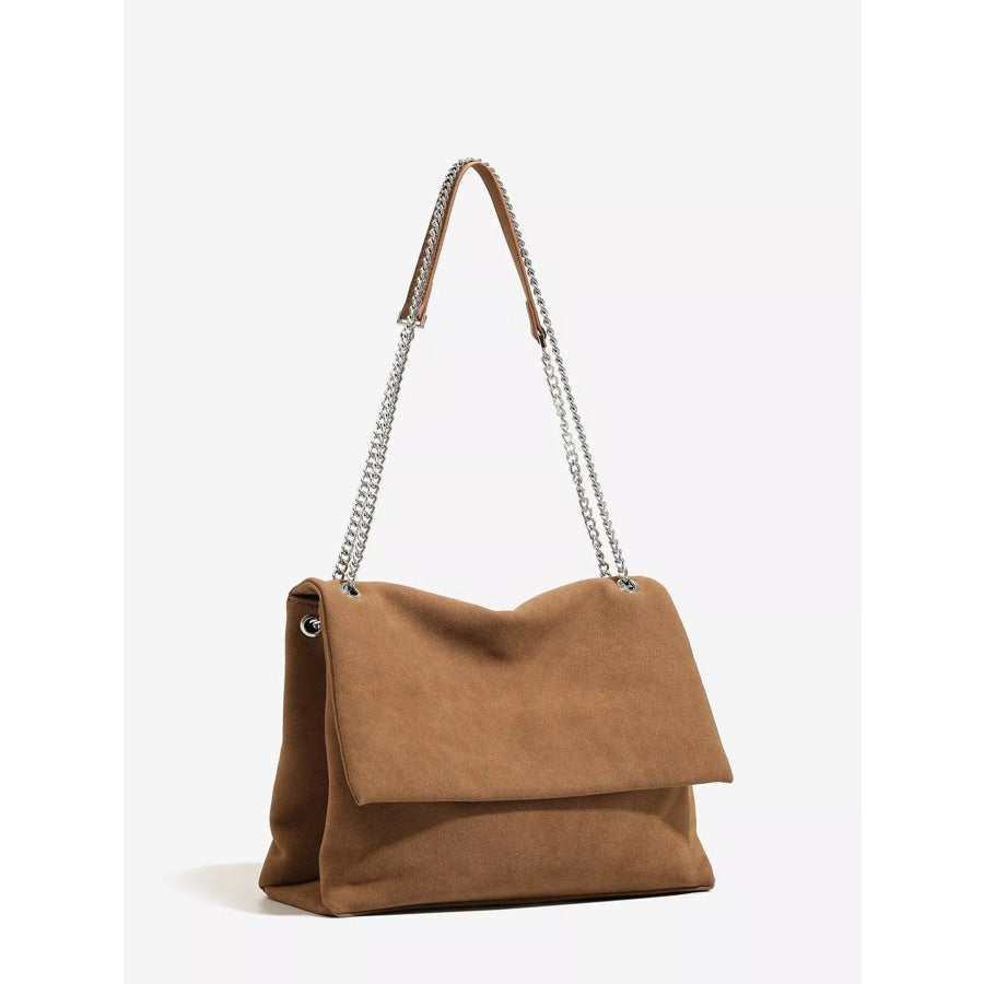 Suede Shoulder Bag with Metallic Chain Strap Apparel and Accessories