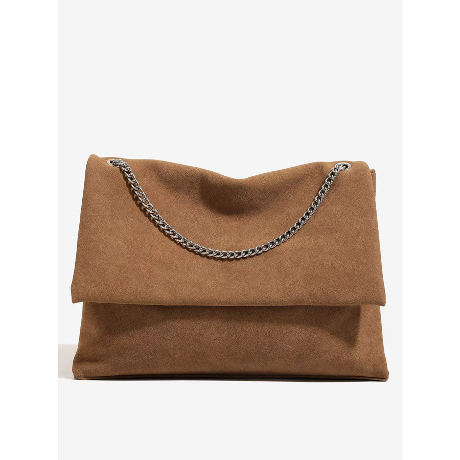 Suede Shoulder Bag with Metallic Chain Strap Apparel and Accessories