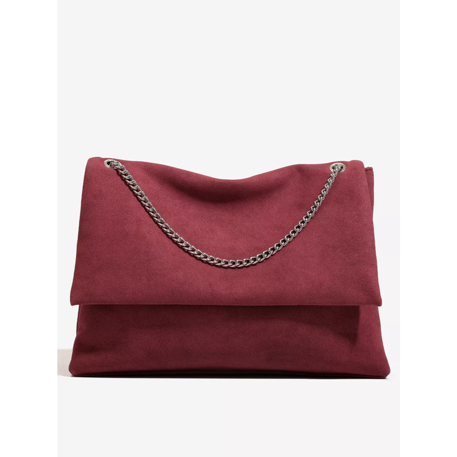 Suede Shoulder Bag with Metallic Chain Strap Red / onesize Apparel and Accessories