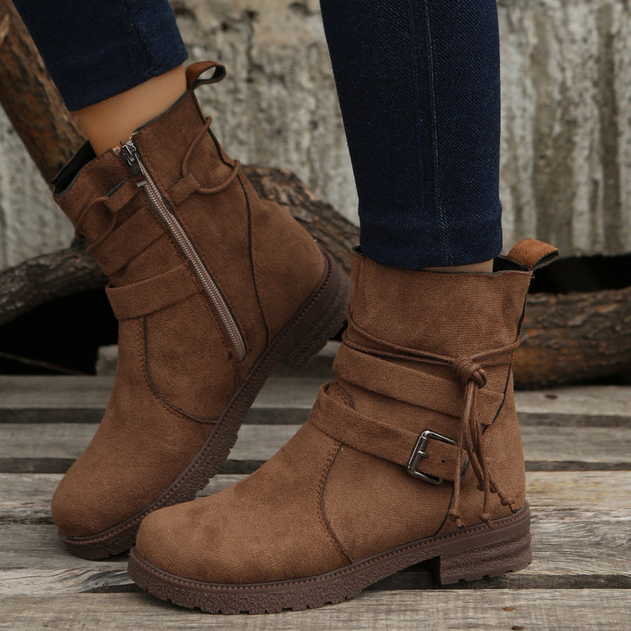 Suede Side Zip Round Toe Boots Apparel and Accessories