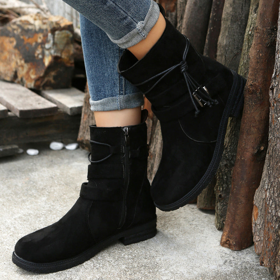 Suede Side Zip Round Toe Boots Apparel and Accessories