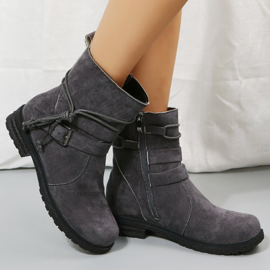 Suede Side Zip Round Toe Boots Dark Gray / 36(US5) Apparel and Accessories