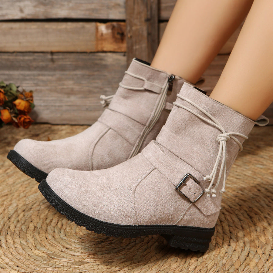 Suede Side Zip Round Toe Boots Dust Storm / 36(US5) Apparel and Accessories