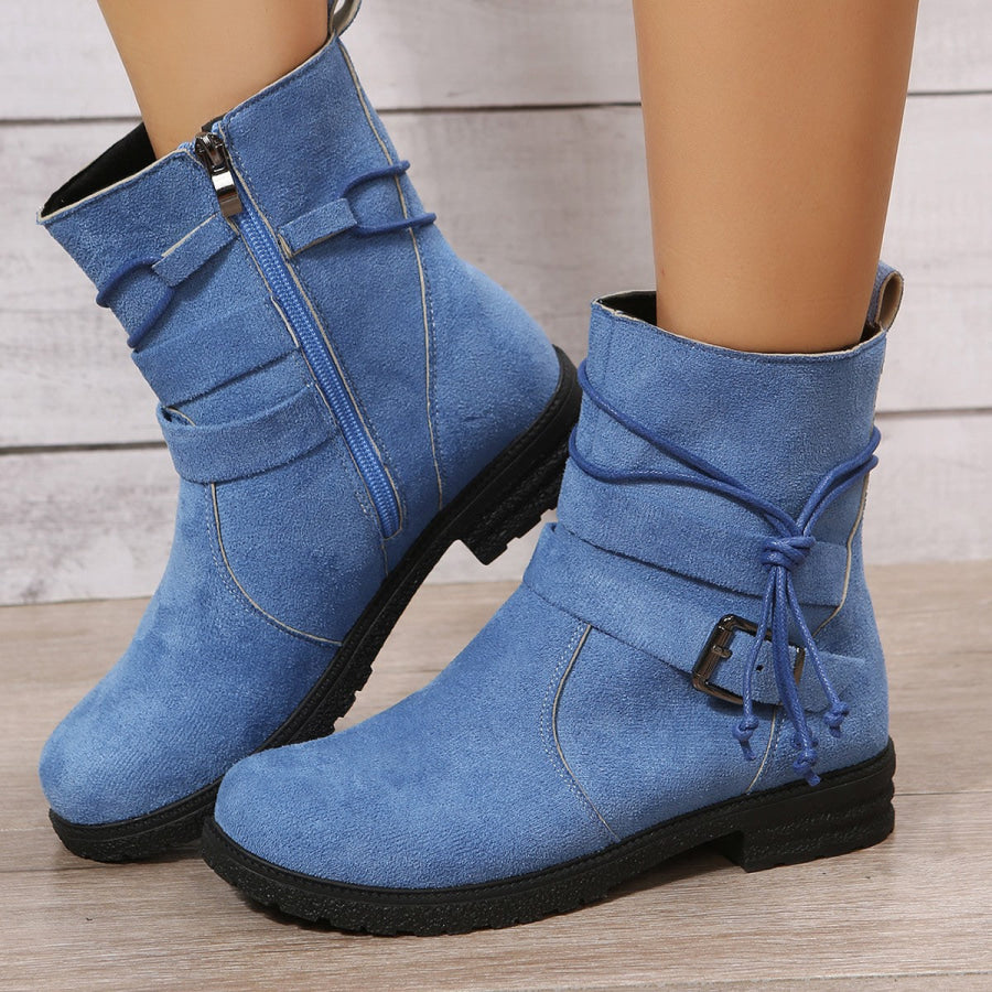 Suede Side Zip Round Toe Boots Sky Blue / 36(US5) Apparel and Accessories