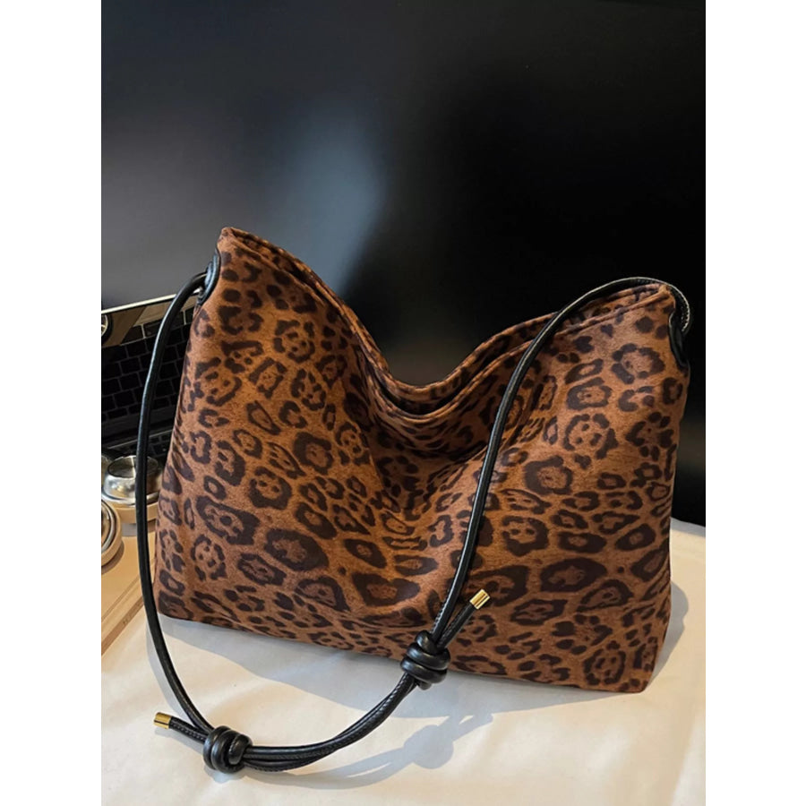 Suede Slouchy Shoulder Bag Leopard / onesize Apparel and Accessories