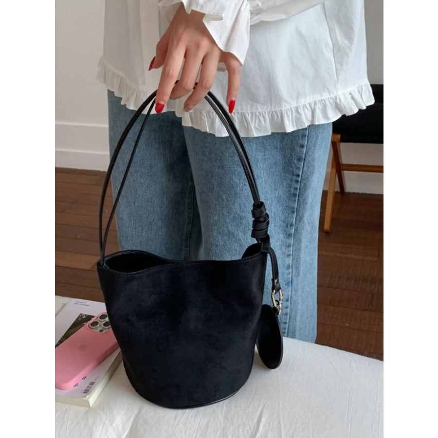 Suede Solid Color Bucket Bag Black / onesize Apparel and Accessories