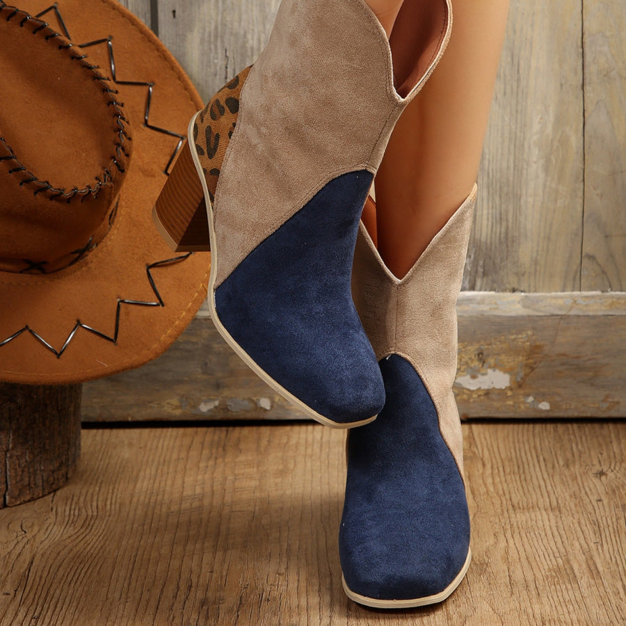 Suede Square Toe Block Heel Boots Apparel and Accessories