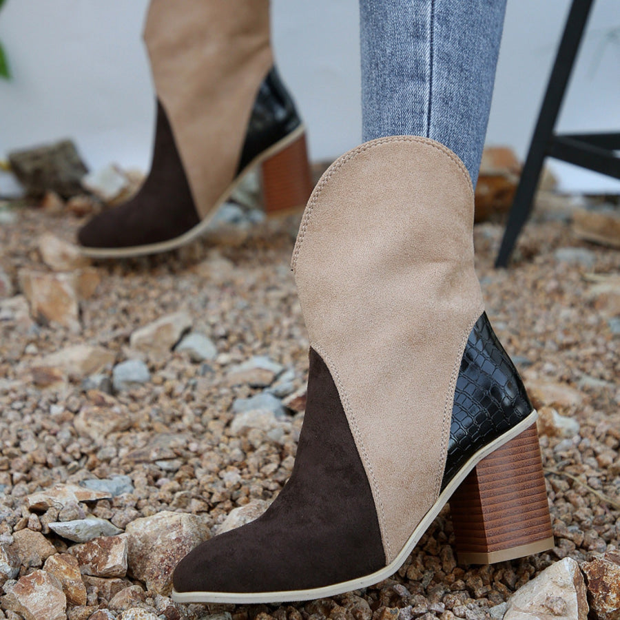 Suede Square Toe Block Heel Boots Apparel and Accessories