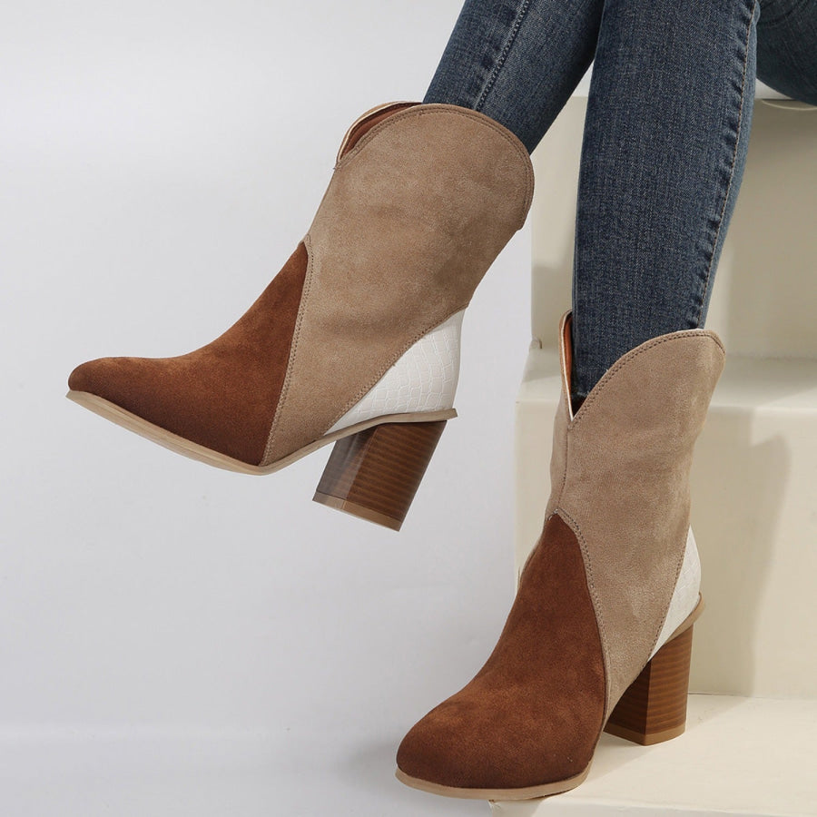 Suede Square Toe Block Heel Boots Apparel and Accessories