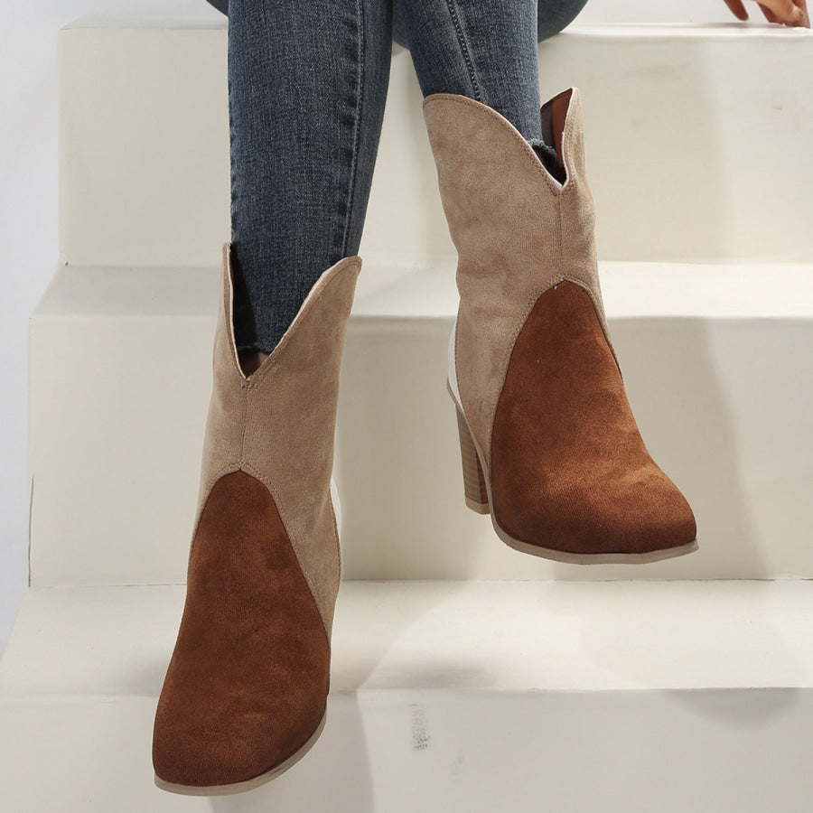 Suede Square Toe Block Heel Boots Apparel and Accessories