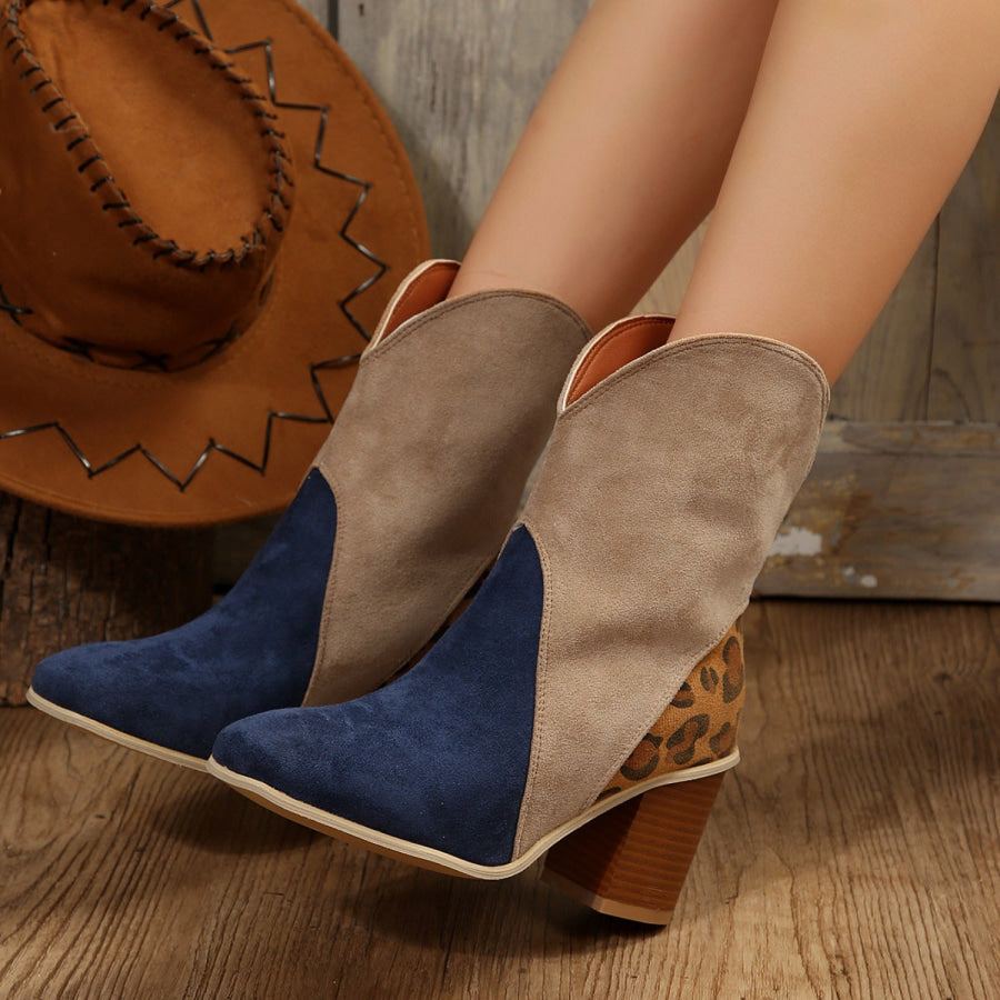 Suede Square Toe Block Heel Boots Apparel and Accessories