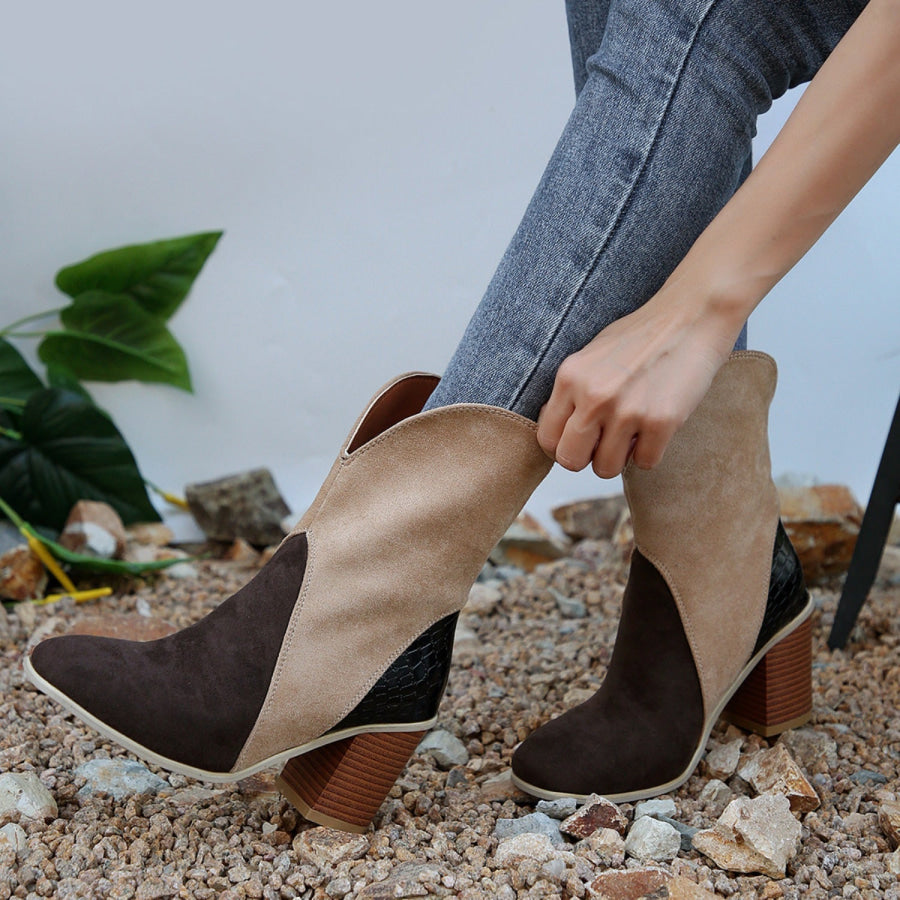 Suede Square Toe Block Heel Boots Apparel and Accessories