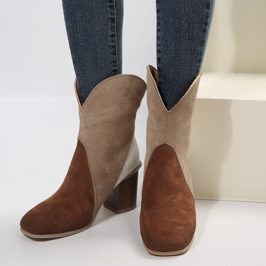 Suede Square Toe Block Heel Boots Brown / 36(US5) Apparel and Accessories