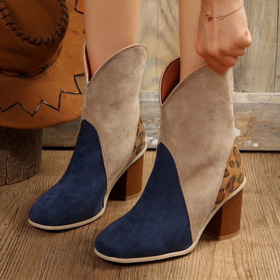 Suede Square Toe Block Heel Boots Dark Blue / 36(US5) Apparel and Accessories