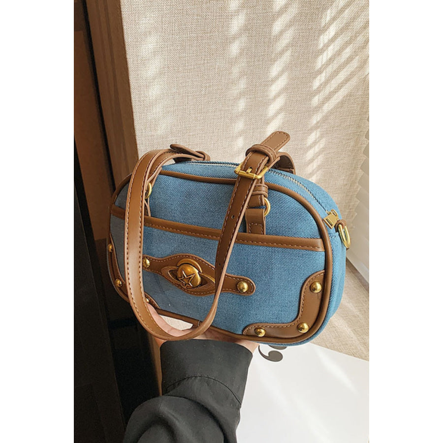 Suede Studded Adjustable Strap Shoulder Bag Medium / One Size Apparel and Accessories