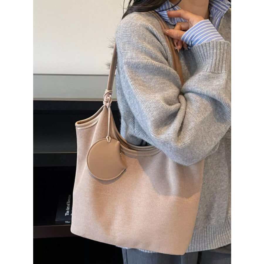 Suede Texture Shoulder Bag Khaki / One Size Apparel and Accessories