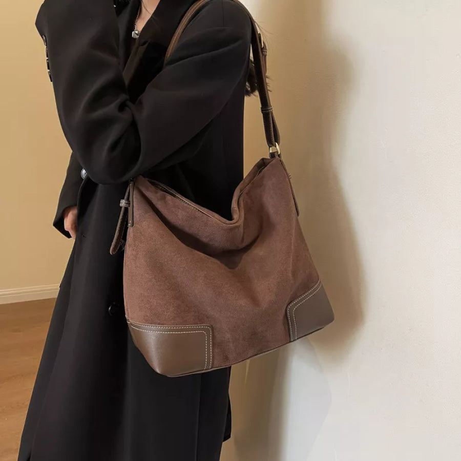 Suede Tote Bag with Leather Trim Apparel and Accessories