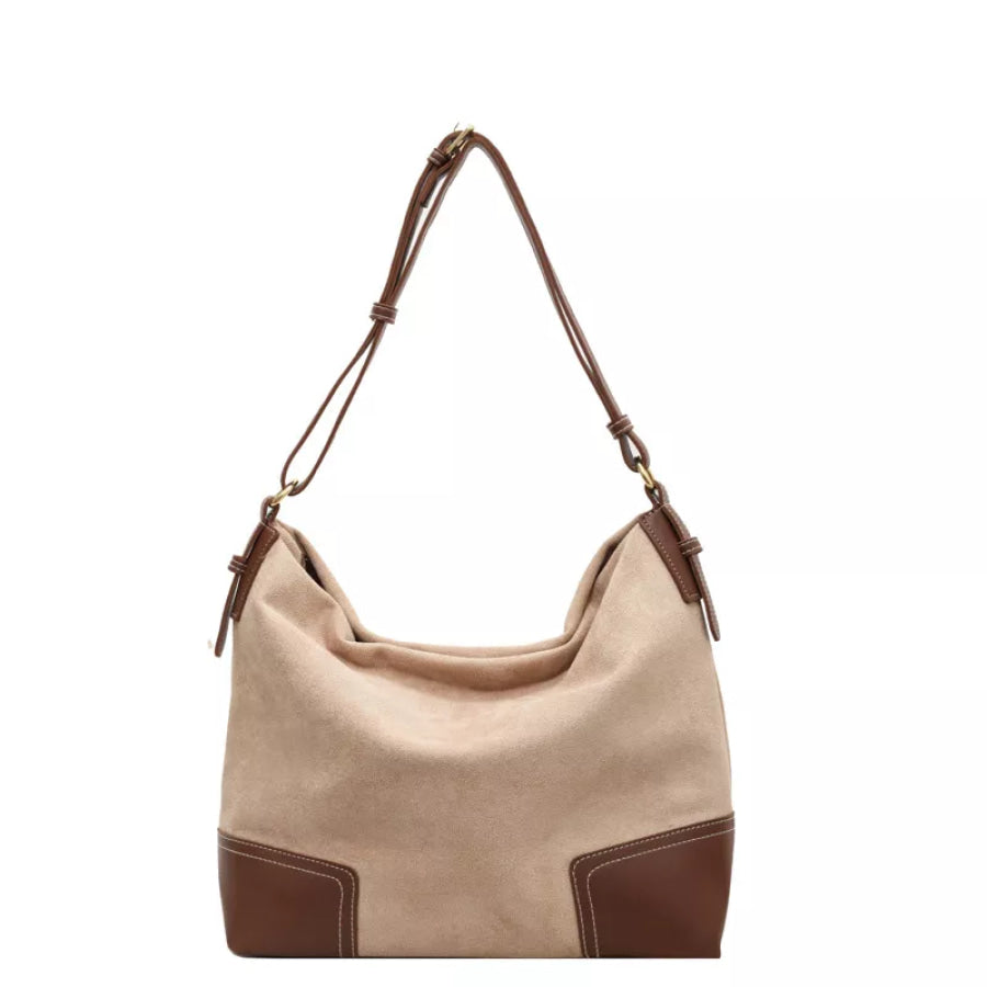 Suede Tote Bag with Leather Trim Apparel and Accessories
